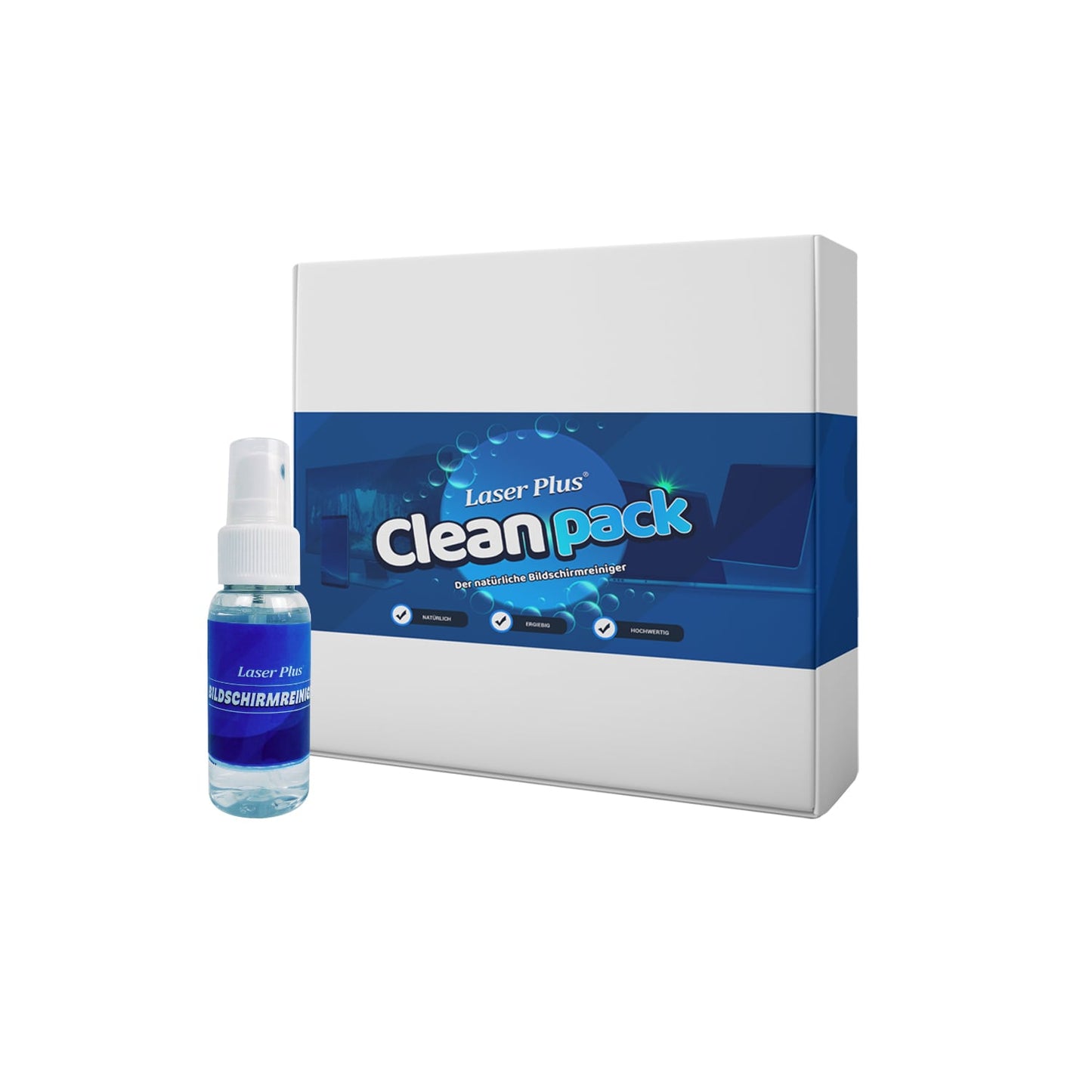 LASER PLUS Bildschirmreiniger 2x 50ml + 1 Mikrofasertuch CleanPack