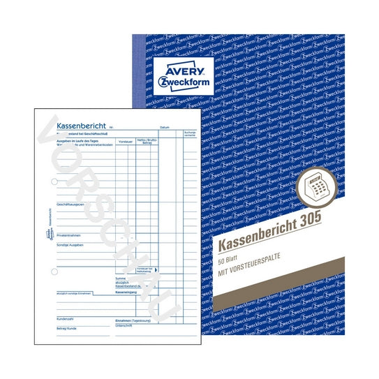 AVERY ZWECKFORM Formularbuch 305 Kassenbericht