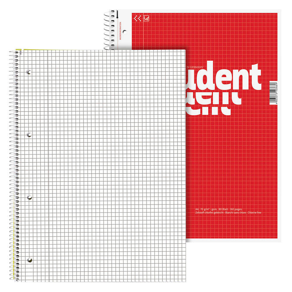 BRUNNEN Collegeblock DIN A4 kariert / liniert 80 Blatt 70gm² - 5 St. ECF/holzfrei Innenrand 4fach-Loch
