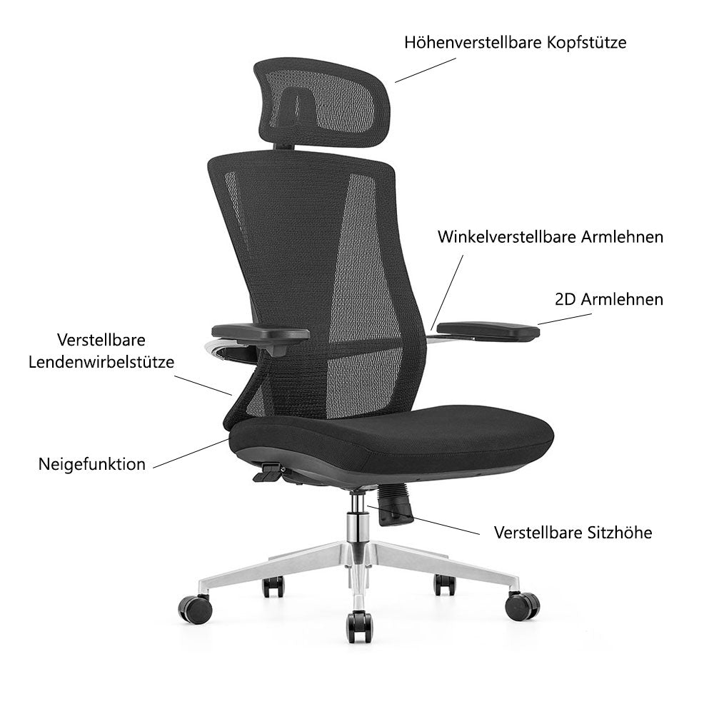 LASER PLUS Ergonomischer Bürostuhl / Schreibtischstuhl ATLAS Schwarz - Sitzhöhe 42 - 53 cm