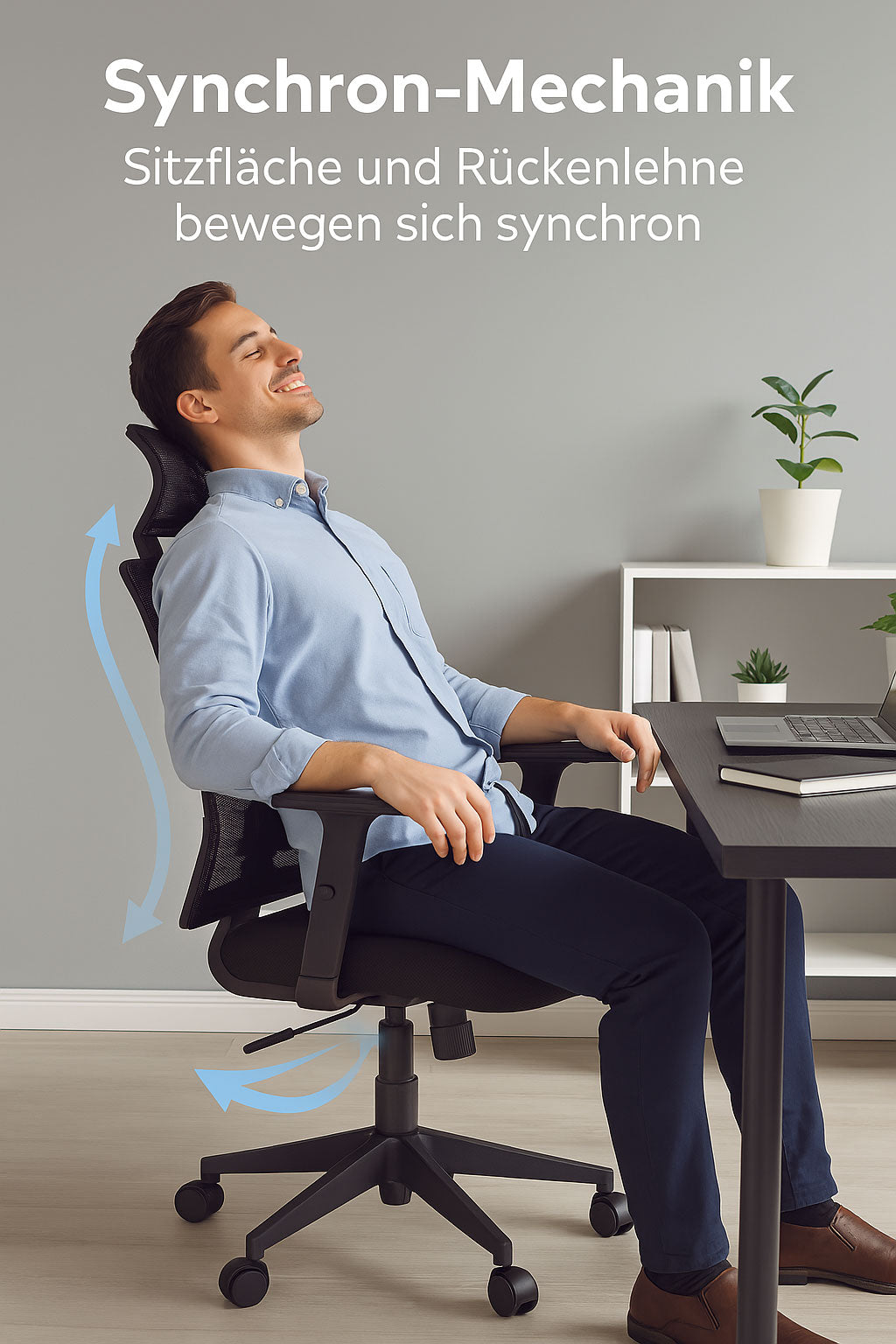 LASER PLUS Ergonomischer Bürostuhl / Schreibtischstuhl ATLAS Schwarz - Sitzhöhe 42 - 53 cm