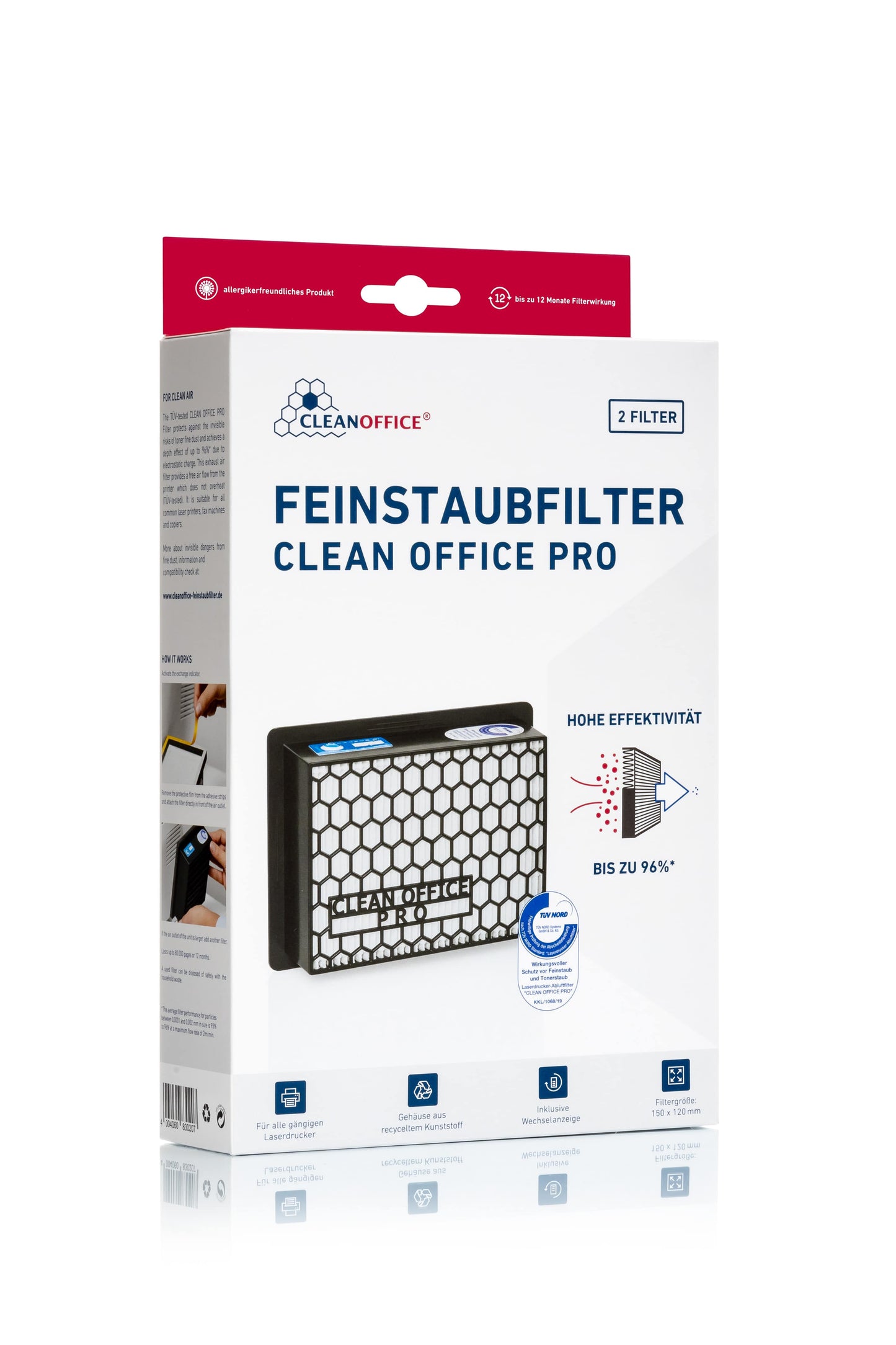 CLEAN OFFICE PRO Feinstaubfilter 150 x 120mm -  2 Stk für Kopierer & Laserdrucker