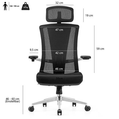 LASER PLUS Ergonomischer Bürostuhl / Schreibtischstuhl ATLAS Schwarz - Sitzhöhe 42 - 53 cm