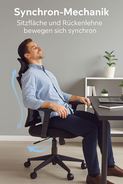 LASER PLUS Ergonomischer Bürostuhl / Schreibtischstuhl KRONOS Schwarz - Sitzhöhe 54 - 65 cm